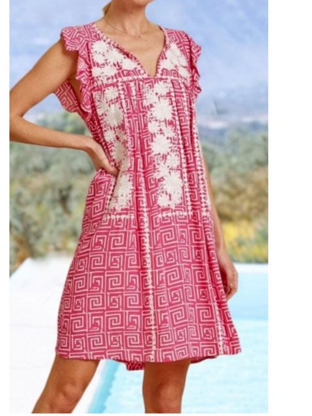 Savanna Jane Womens 3X Embroidered Geometrical Print Dress Hot Pink
